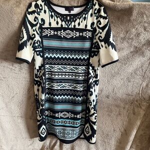 Hale Bob Black, White & Teal Aztec Print Short Sleeve Tunic